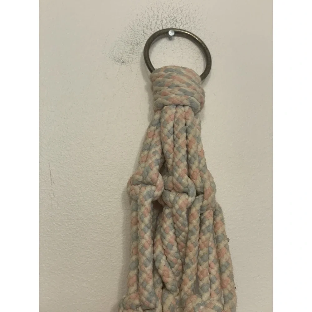 Vintage Macrame Braided Rope Plant Hanger Wooden‎ Beads Boho Hippie Blue Pink